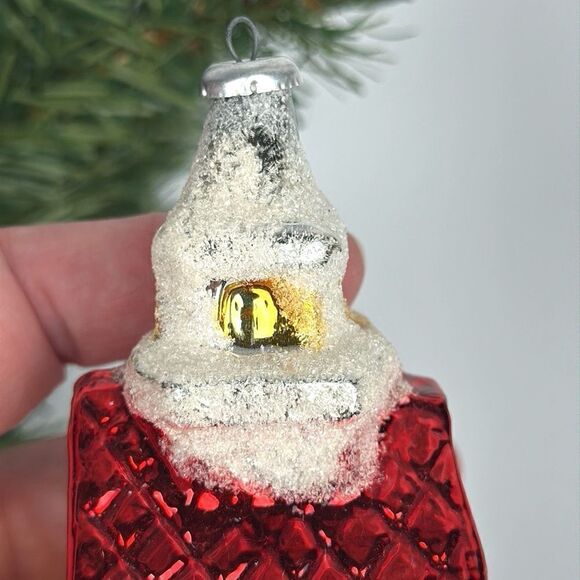 Vintage West Germany Blown Mercury Glass House Church Village Christmas Ornament - Picture 6 of 10